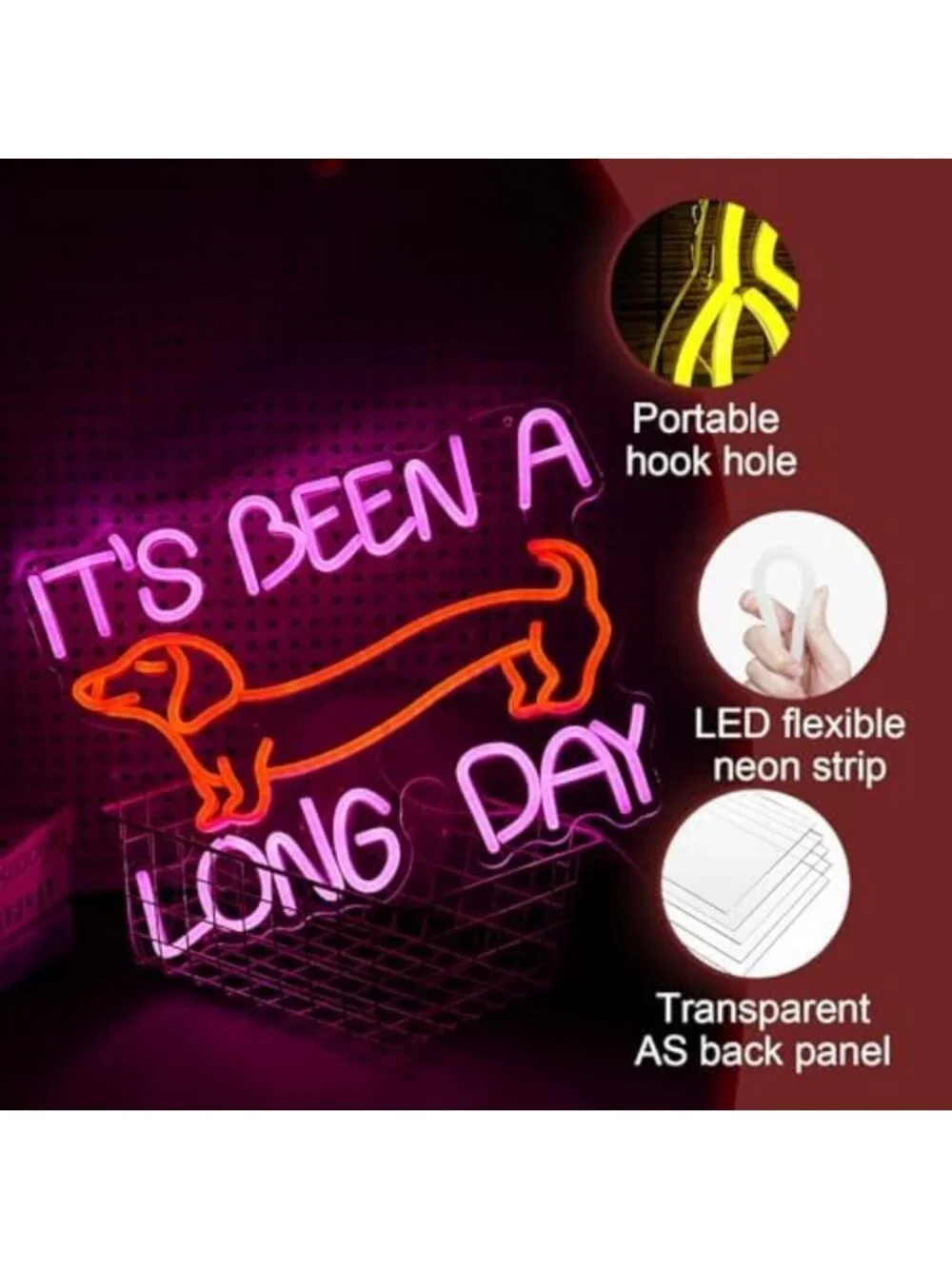 Dimmable Pink Dachshund Neon Wall Sign - LED Light Decor for Dog Lovers, Parties